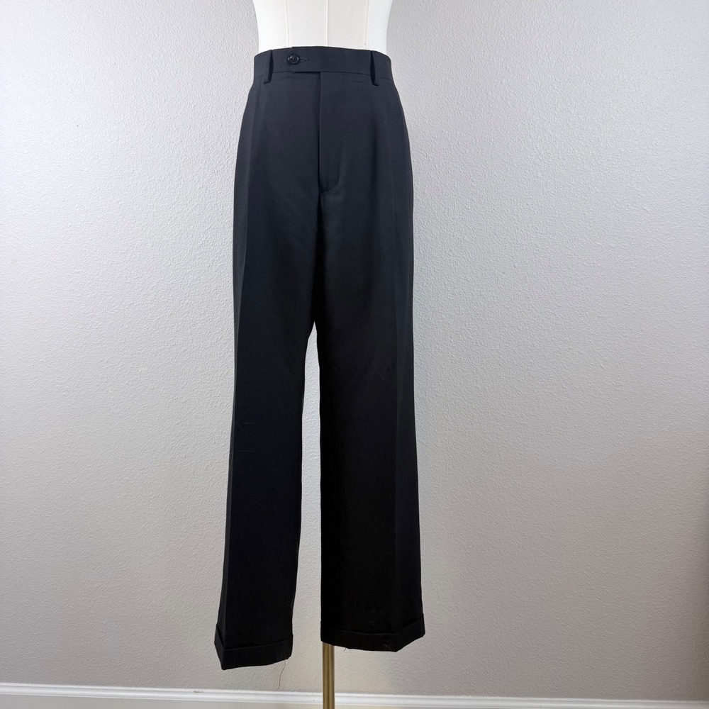 Lauren Ralph Lauren Mens Black Pleated Dress Pants 32W x 30L Cuffed Trousers